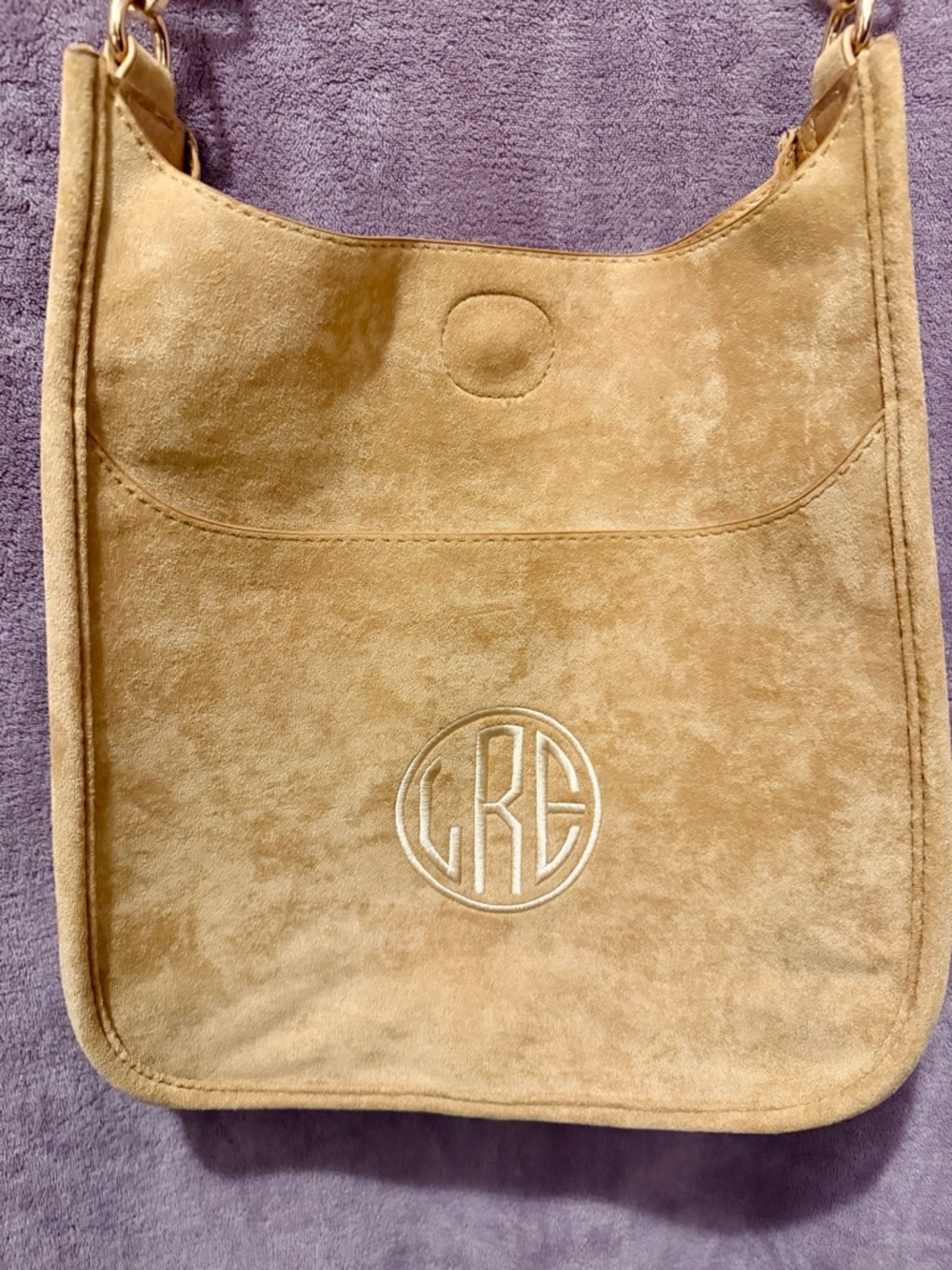Ah•droned Monogram Suede Crossbody Bag in Camel